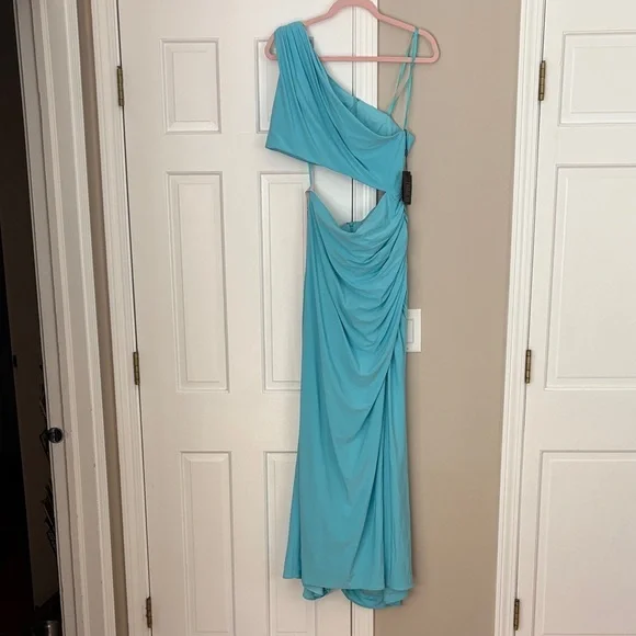 Mac Duggal Turquoise One-Shoulder Dress - Picture 2 of 5